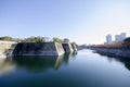 Fortification and ditch water around Osaka Castle for protection Royalty Free Stock Photo