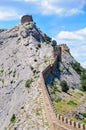 The fortification passing through mountain top Royalty Free Stock Photo