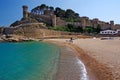 Tossa de Mar beach Costa Brava Spain spanish Catalonia region fortress Mediterranean sea blue sky summer beautiful view town coast Royalty Free Stock Photo