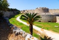 Fortifications of Medieval Castle of the Knights in Rhodes, Greece. Royalty Free Stock Photo