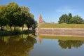 The fortifications and moats of the city of Naarden, with the Grote Kerk church in the background Royalty Free Stock Photo