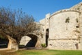 Fortifications of the Old Town of Rhodes - view of moat and walls, Greece