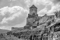 Fortifications on the rock. Black and white Royalty Free Stock Photo