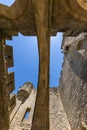 Fortified arches connecting the castle walls in Carcassonne town