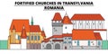 Fortified Churches In Transylvania , Romania , travel skyline vector illustration.