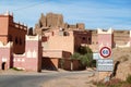 Fortified city along the former caravan route between the Sahara and Marrakech in Morocco with snow covered Atlas mountain range