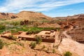 Fortified city along the former caravan route between the Sahara and Marrakech in Morocco with snow covered Atlas mountain range