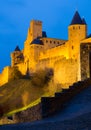 Fortified city in evening time. Carcassonne, France Royalty Free Stock Photo