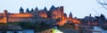 Fortified city in evening time. Carcassonne, France Royalty Free Stock Photo