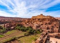 The fortified town of Ait ben Haddou near Ouarzazate on the edge of the sahara desert in Morocco. Atlas mountains. Used Royalty Free Stock Photo