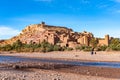 The fortified town of Ait ben Haddou near Ouarzazate on the edge of the sahara desert in Morocco. Atlas mountains. Used Royalty Free Stock Photo