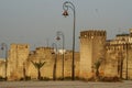 Fortified walls surrounding the ancient city of Fes in Morocco, Royalty Free Stock Photo