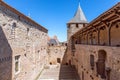 Fortified wide walls and observation towers of the medieval castle of Carcassonne town Royalty Free Stock Photo