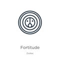 Fortitude icon. Thin linear fortitude outline icon isolated on white background from zodiac collection. Line vector sign, symbol