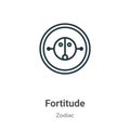 Fortitude outline vector icon. Thin line black fortitude icon, flat vector simple element illustration from editable zodiac