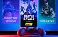 Fortnite season 4 runs on TV with Playstation 4 controller - Selective Focus