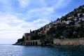 the fortress of the city the Alanya, Turkey is on the mountain the Alanya, serfs wall and the Mediterranean sea