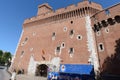 Fortress entrance named Castillet in Perpignan, France, emblem of the city