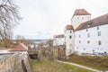 Fortress Feste Oberhaus in the three rivers city Passau with medieval castle courtyard view architecture walls towers buildings an