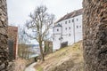 Fortress Feste Oberhaus in the three rivers city Passau with medieval castle courtyard view architecture walls towers buildings an