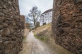 Fortress Feste Oberhaus in the three rivers city Passau with medieval castle courtyard view architecture walls towers buildings an