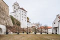 Fortress Feste Oberhaus in the three rivers city Passau with medieval castle courtyard view architecture walls towers buildings an