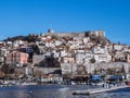 Fortress of Kavala and Kavala port, small Greek city shot