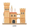 Fortress lock castle fort towers with drawbridge Royalty Free Stock Photo