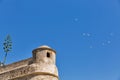 Fortress Miollis and flock of seagulls in Ajaccio, Corsica, France Royalty Free Stock Photo