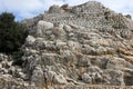 Ruins of the medieval fortress Nimrod Mivtzar Nimrod located in the northern Golan Heights in Israel.