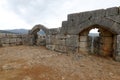 Ruins of the medieval fortress Nimrod Mivtzar Nimrod located in the northern Golan Heights in Israel.