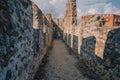 Fortress ruins of the historical Red Tower - Kizil Kule, in Alanya Castle. Royalty Free Stock Photo