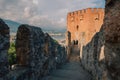 Fortress ruins of the historical Red Tower - Kizil Kule, in Alanya Castle. Royalty Free Stock Photo