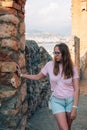 Fortress ruins of the historical Red Tower - Kizil Kule, in Alanya Castle.