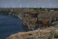 Fortress ruins on Kaliakra cape in Bulgaria Wind turbines