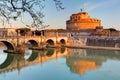 Fortress of Sant`Angelo and its reflection in river Tevere, Rom