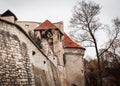 Fortress stone wall with tower of old Prague Castle Royalty Free Stock Photo