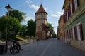 A fortress tower and a cannon in Hermannstadt or Sibiu in Transylvania Eastern Europe Romania.
