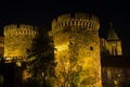 Fortress tower, gate and wooden bridge at night, Kalemegdan, Belgrade Royalty Free Stock Photo