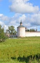 Fortress tower of Kirillo-Belozersky monastery by day. Royalty Free Stock Photo