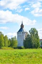 Fortress tower of Kirillo-Belozersky monastery by day. Royalty Free Stock Photo