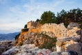 Fortress wall of the Alanya castle in the Old Town. Crenelated walls Alanya Kalesi. Selective focus