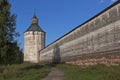 Fortress wall and Ferapontovskii (Moskovskaya) Tower Kirillo-Belozersky Monastery in Vologda region, Russia