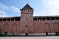 Fortress wall. Wall with a tower, windows and a door. Royalty Free Stock Photo