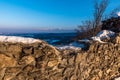 Fortress walls and mountains in background Royalty Free Stock Photo