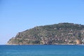 Fortress walls with old residential buildings on the slopes of a mountain in Alanya, Turkey, April 2021 Royalty Free Stock Photo