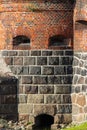 Forts of Kaliningrad. City-fortress of Koenigsberg. Fragment of Der Don tower, built in 1854. Close-up.