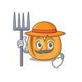 Fortune cookie as Farmer cartoon character with hat and tools