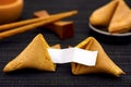 Fortune cookie with clear blank paper strip, another cookie and Royalty Free Stock Photo