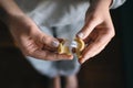 Fortune cookie message in woman`s hands Royalty Free Stock Photo